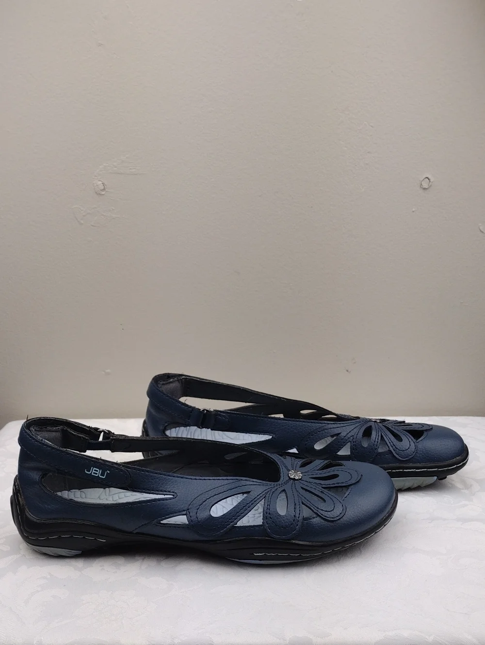 JBU by Jambu Juniper Blue Vegan Leather Floral Laser Cut All Terrain Flat Shoe